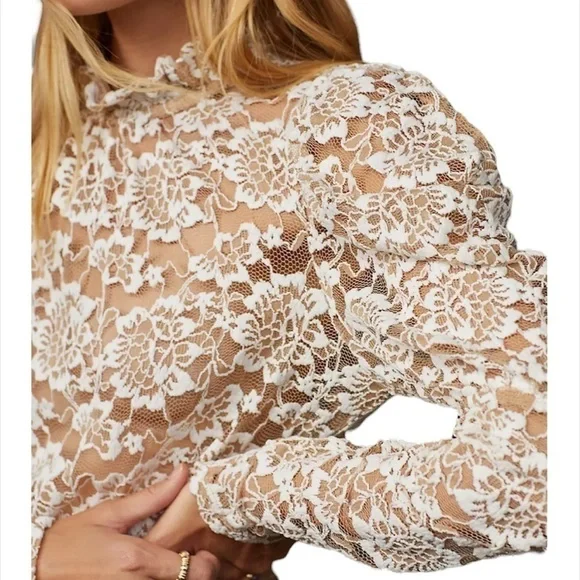 Anthropologie Sheer Lace Mock Neck Top - Picture 4 of 4